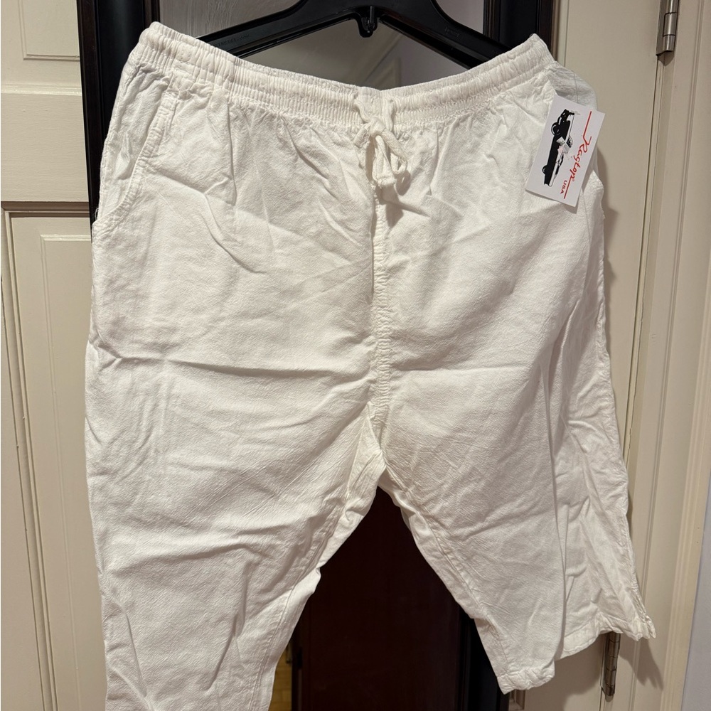 NWT Ragtop USA White capri pants drawstring with functional pockets size XL